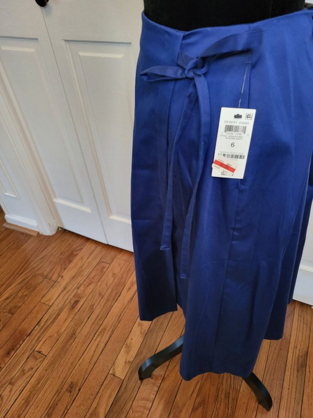 NWT Alfani Navy Blue Faux Wrap Midi Skirt 6 Old Money Preppy Nautical Classic - Picture 4 of 11